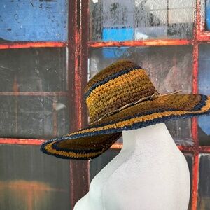 Roxy Wide Brim Straw Sun Hat Boho Striped Raffia Beach Hat One Size